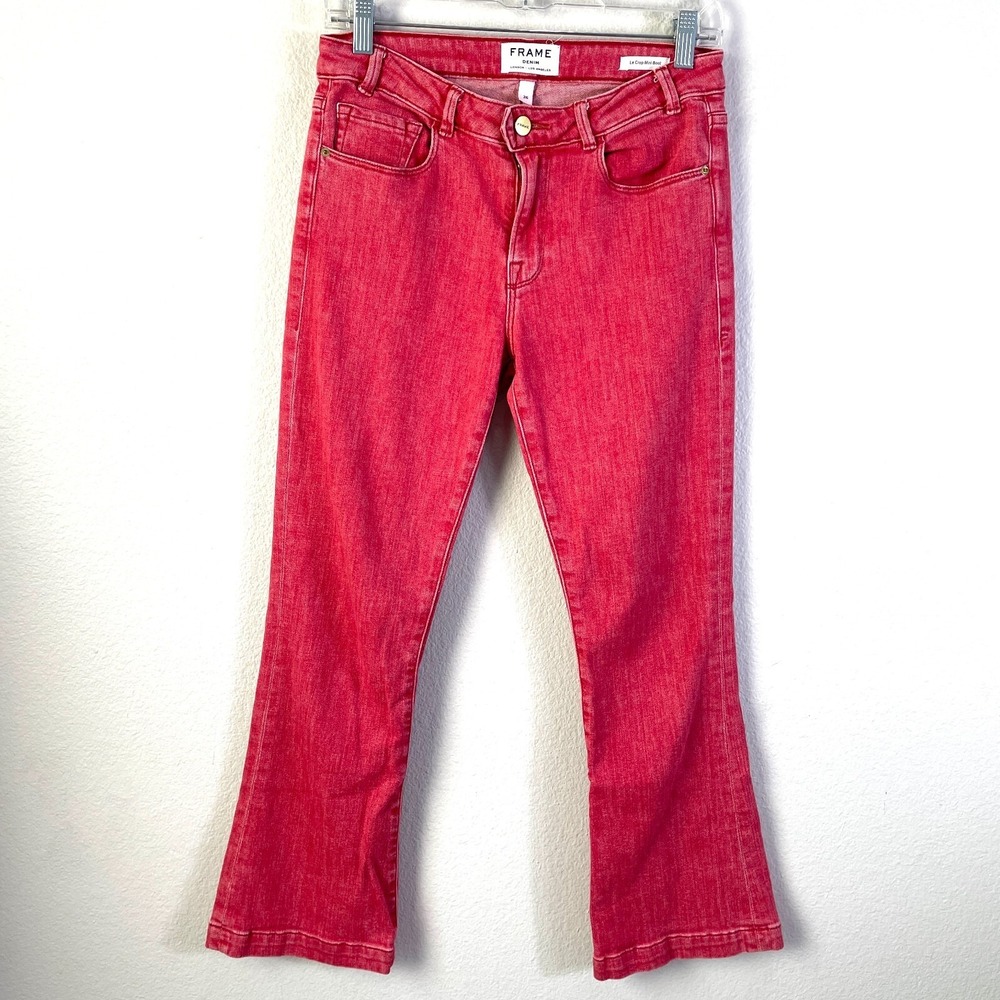 Frame Denim Womens 26 Le Crop Mini Boot Jeans in Crimson